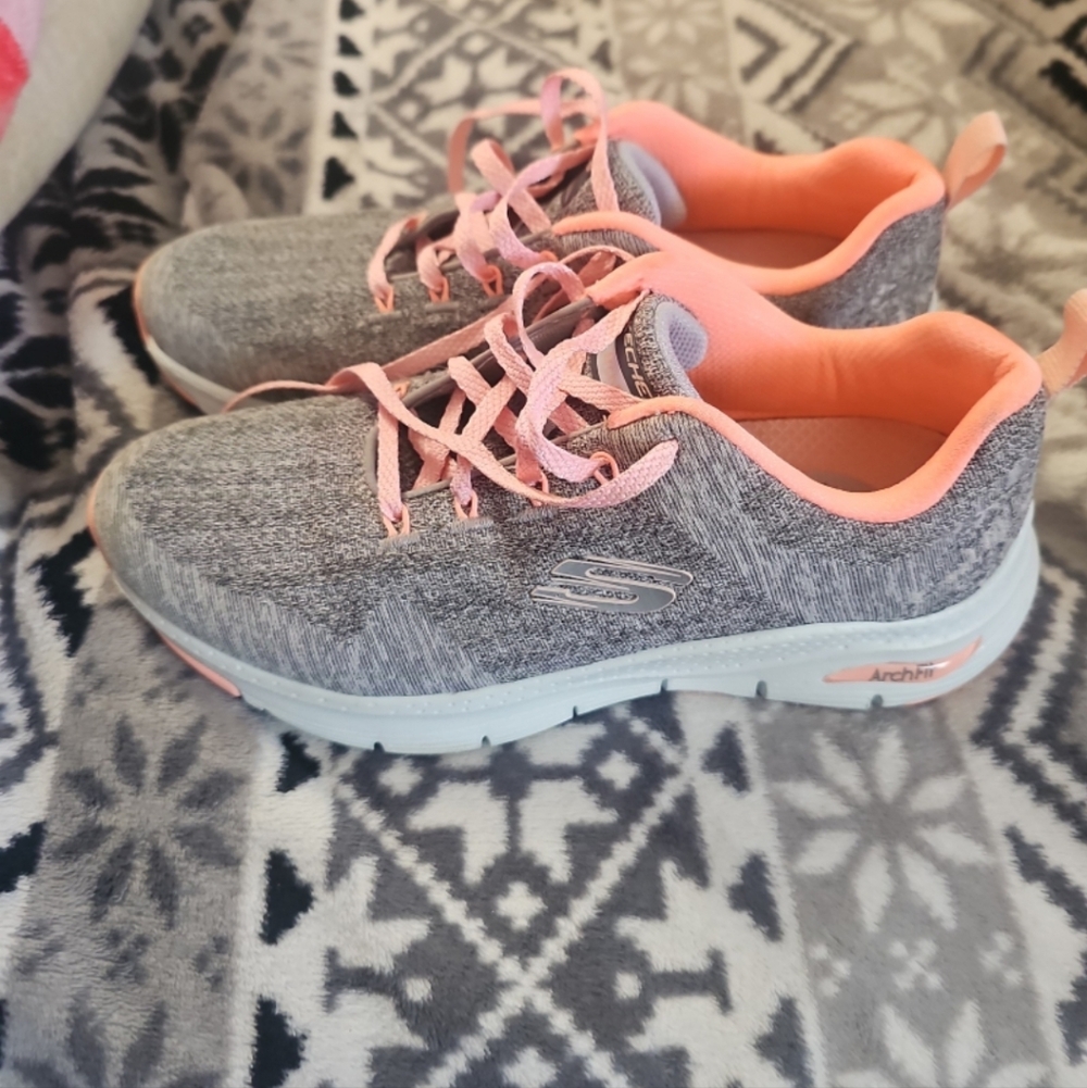 Skechers Womens' Gray and Pink Slip-On Athletic Shoes